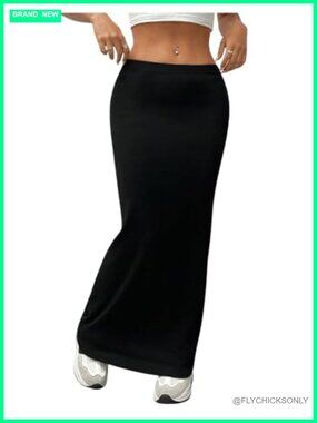 Bodycon Maxi Skirt High Waisted Elastic Waist Pencil Long Midi